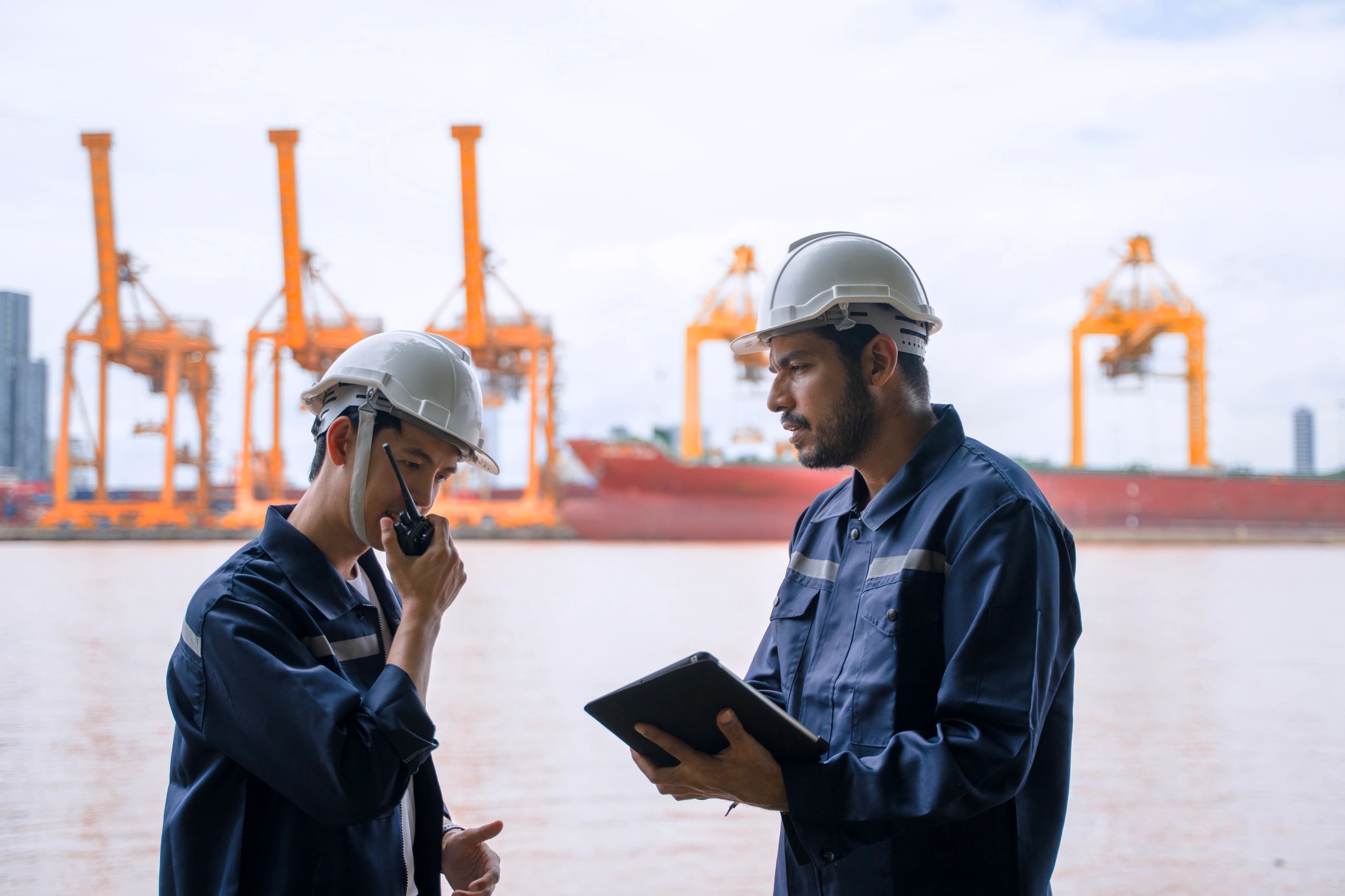 Professional maritime consulting team at work